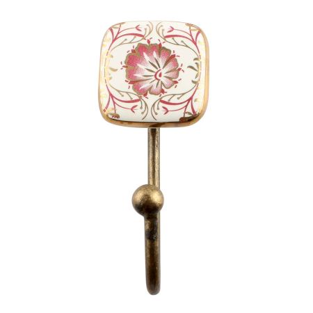Pink Flower Square Ceramic Wall Hook Online